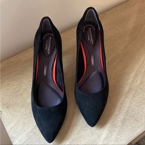 Rockport Size 6.5 black suede heels with cushion/memory foam